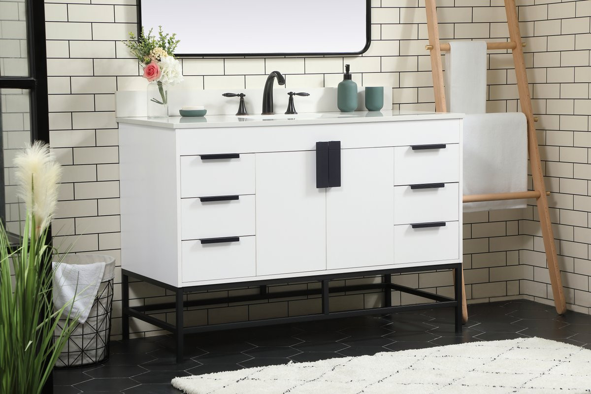 Elegant Decor VF488W48MWH-BS 48 inch single bathroom vanity in white with backsplash