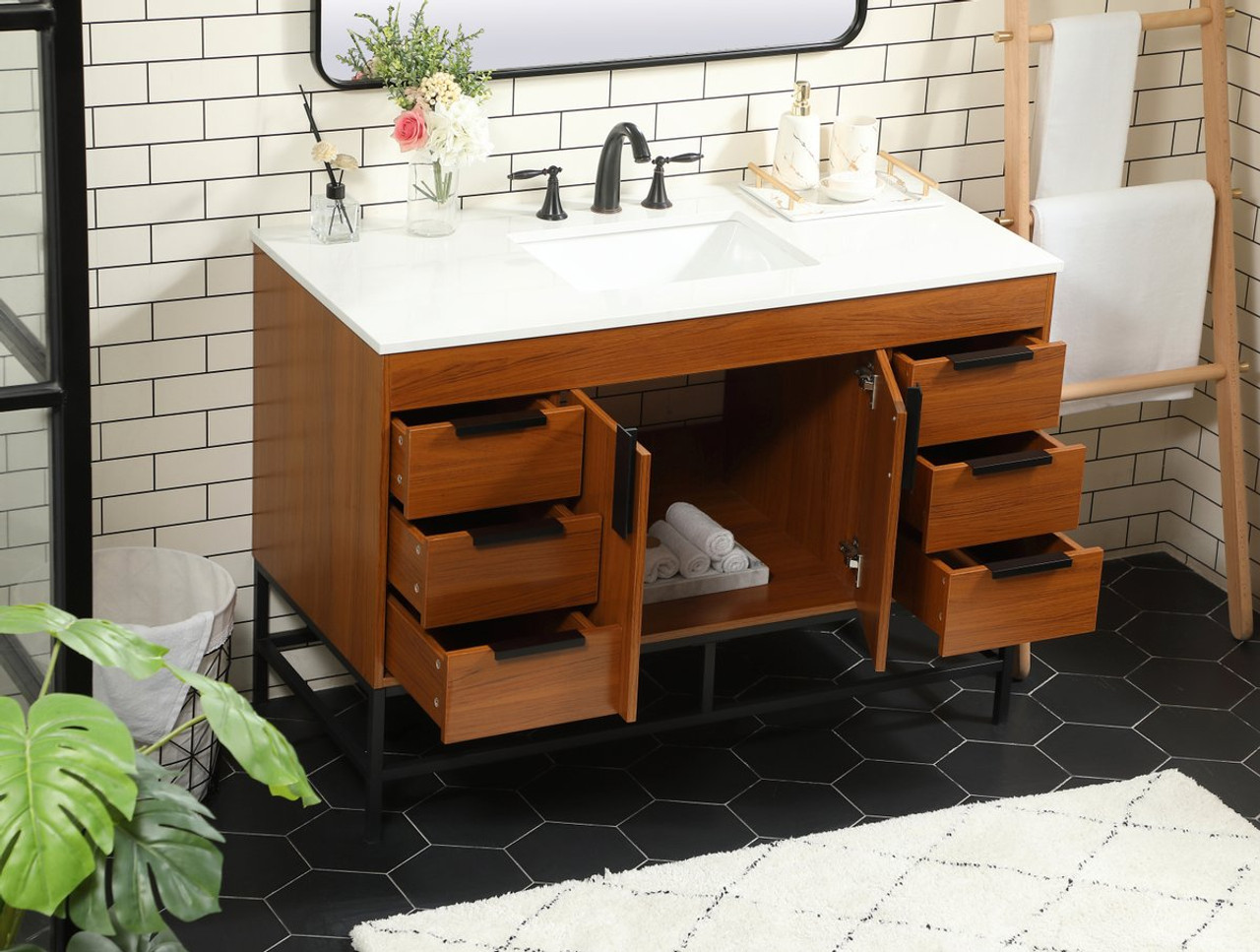 Elegant Decor VF488W48MTK 48 inch single bathroom vanity in teak