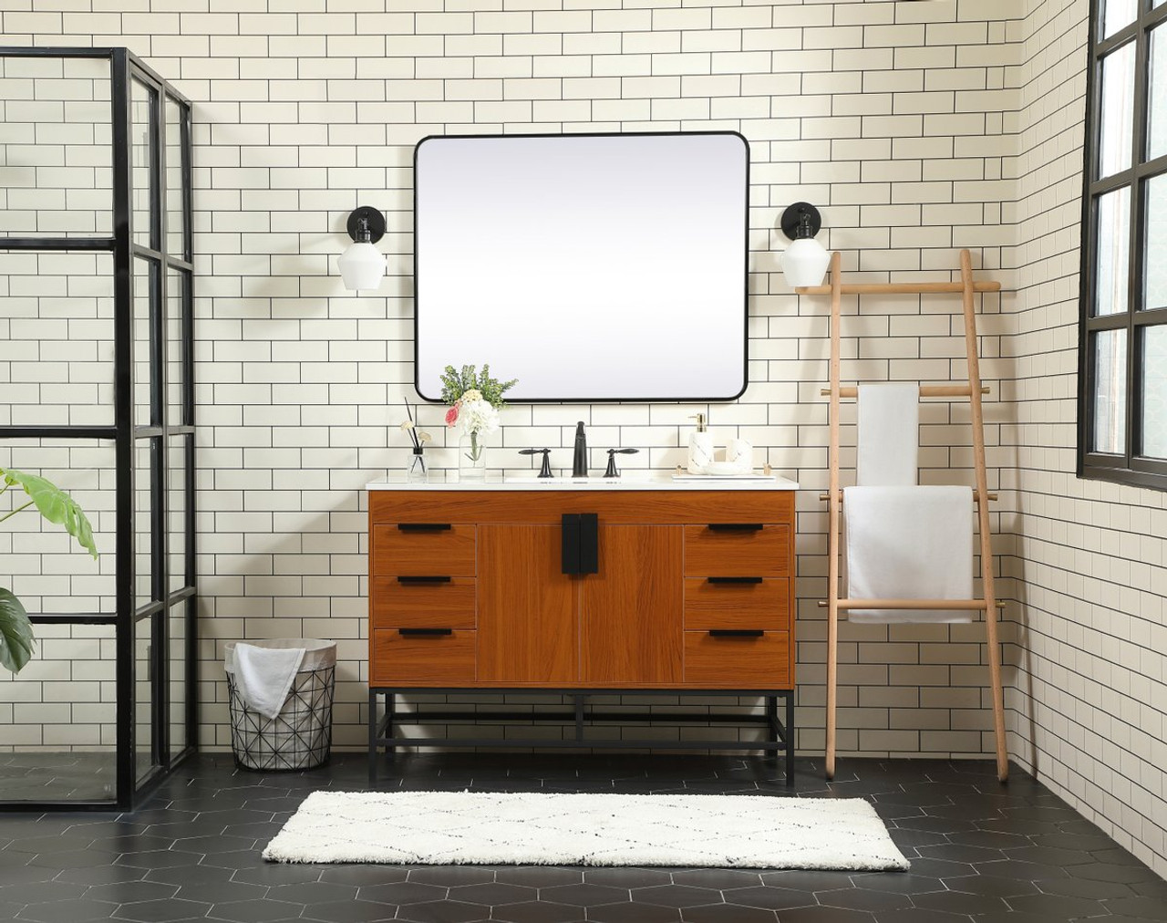 Elegant Decor VF488W48MTK 48 inch single bathroom vanity in teak