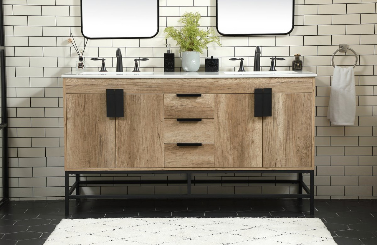 Elegant Decor VF48860DNT 60 inch double bathroom vanity in natural oak Elegant Decor VF48860DNT 60 inch double bathroom vanity in natural oak