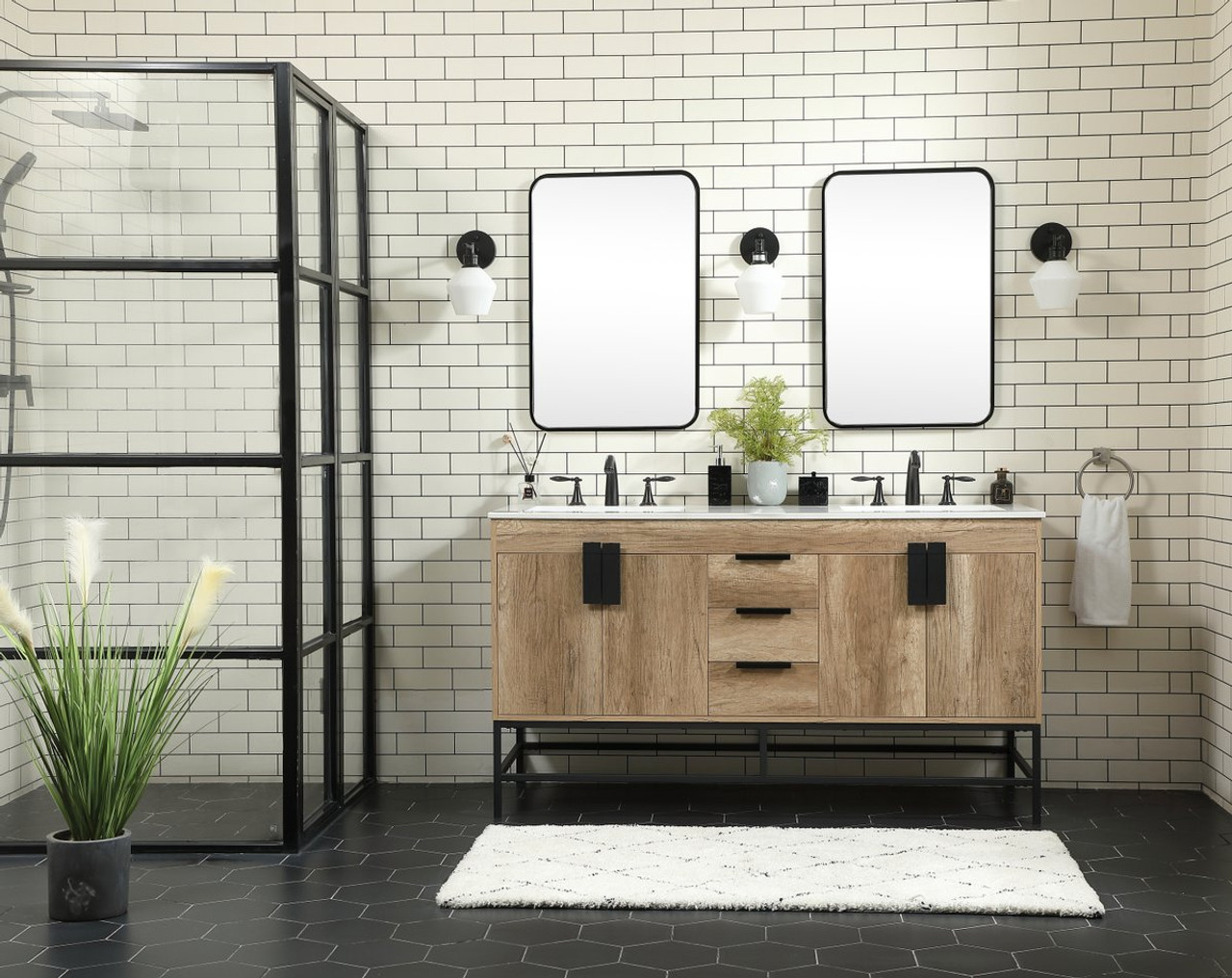 Elegant Decor VF48860DNT 60 inch double bathroom vanity in natural oak Elegant Decor VF48860DNT 60 inch double bathroom vanity in natural oak