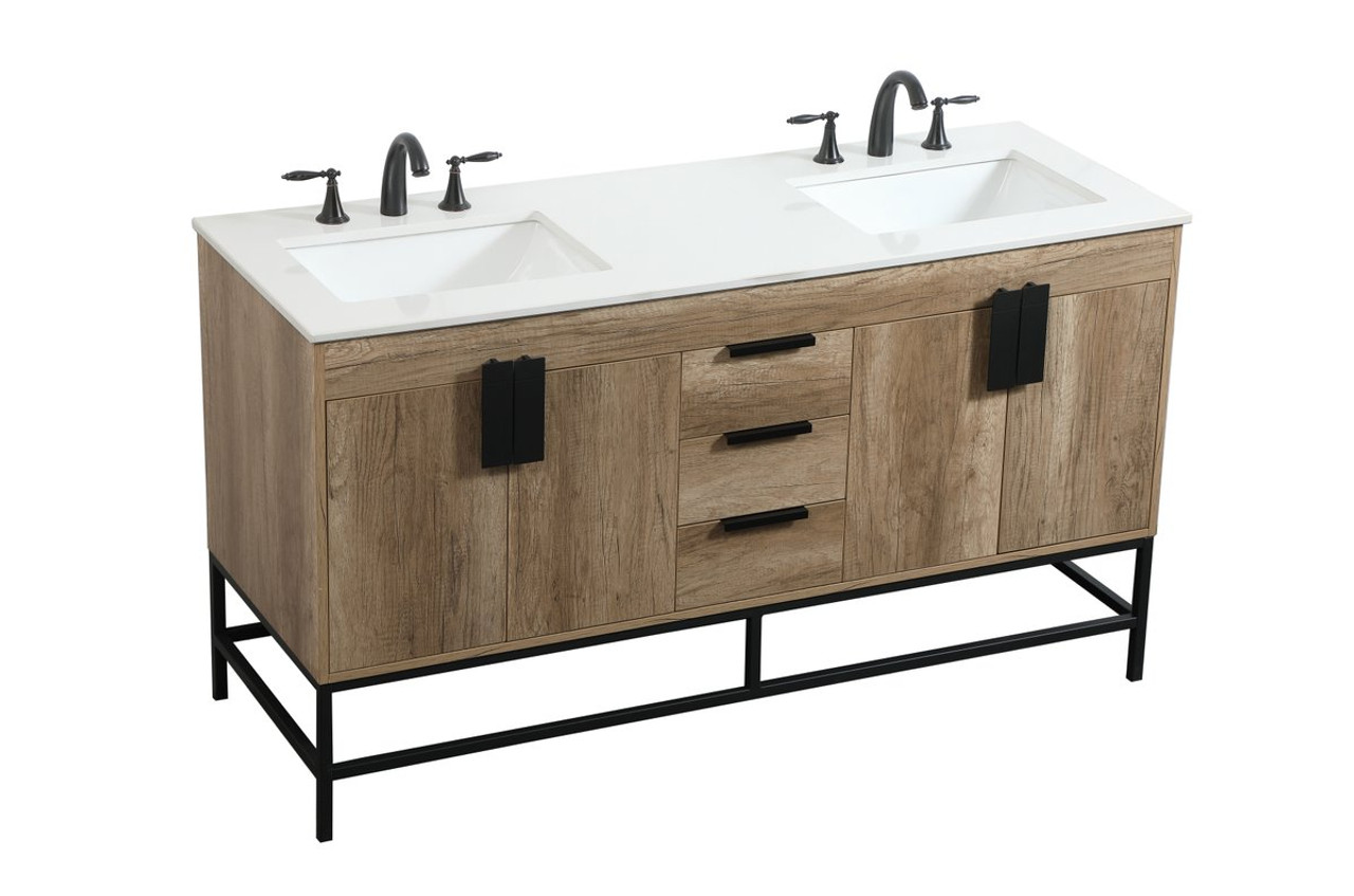 Elegant Decor VF48860DNT 60 inch double bathroom vanity in natural oak Elegant Decor VF48860DNT 60 inch double bathroom vanity in natural oak