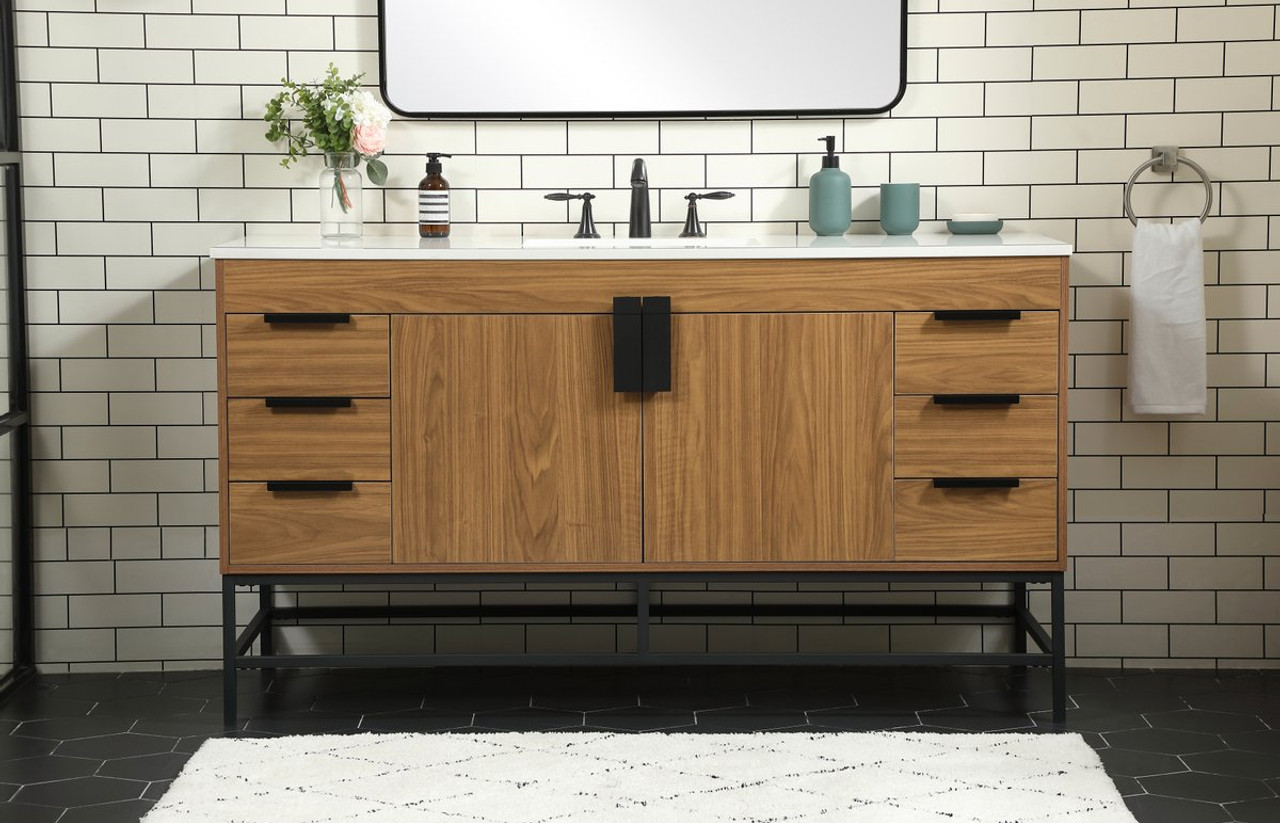 Elegant Decor VF48860WB 60 inch single bathroom vanity in walnut brown Elegant Decor VF48860WB 60 inch single bathroom vanity in walnut brown