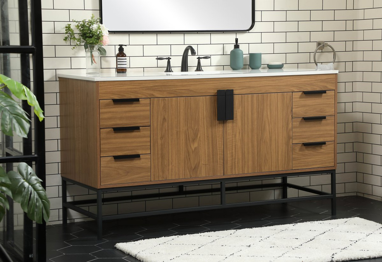 Elegant Decor VF48860WB 60 inch single bathroom vanity in walnut brown Elegant Decor VF48860WB 60 inch single bathroom vanity in walnut brown