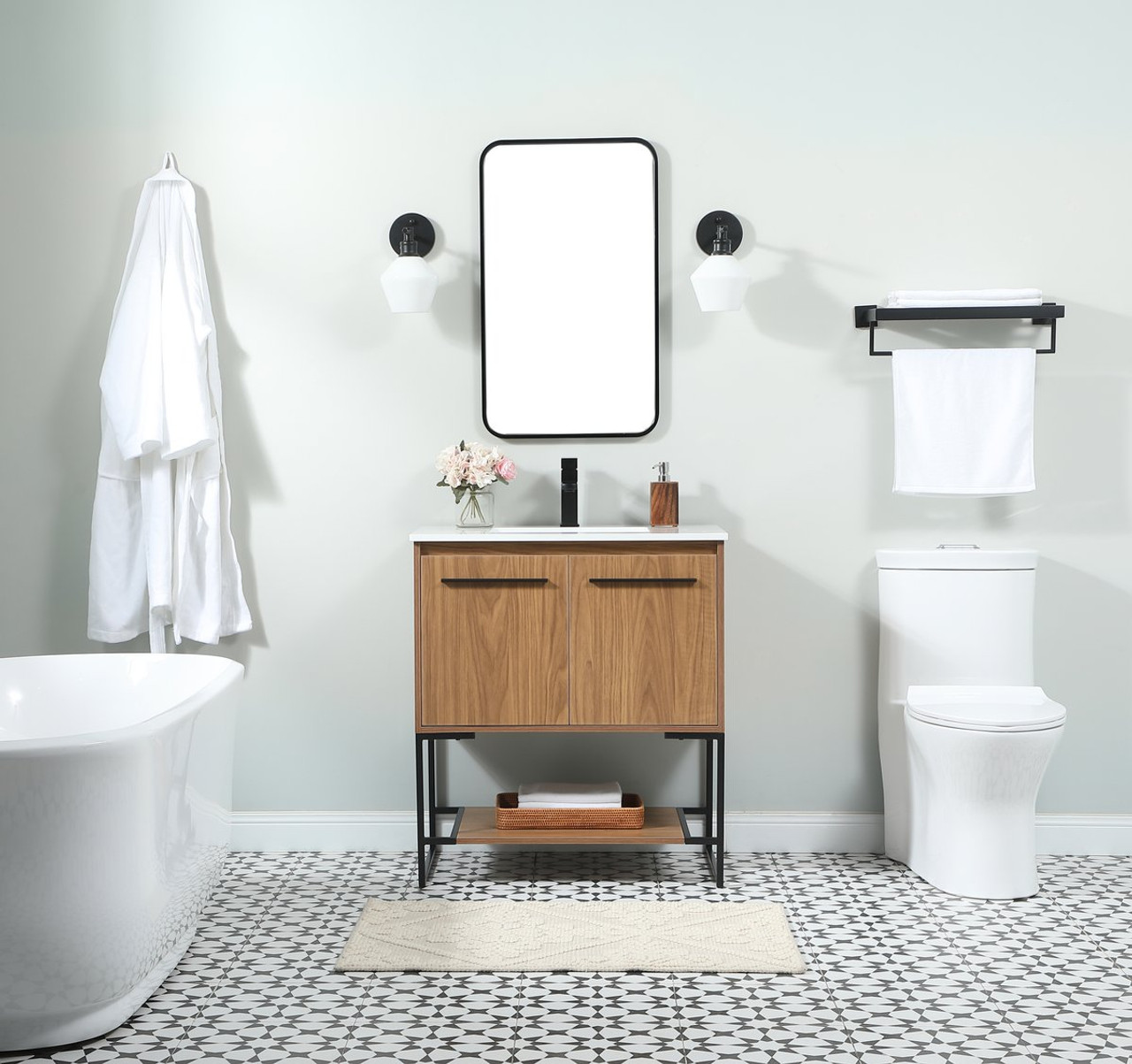 Elegant Decor VF42530WB 30 inch single bathroom vanity in walnut brown