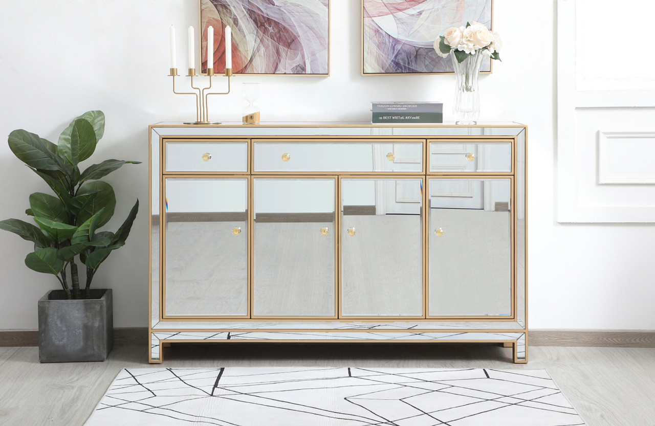 Elegant Decor MF72001G 56 inch mirrored credenza in gold