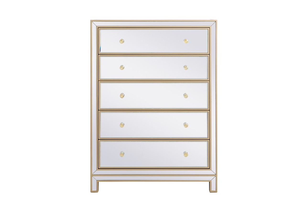 Elegant Decor MF72026G 34 inch mirrored five drawer cabinet in gold