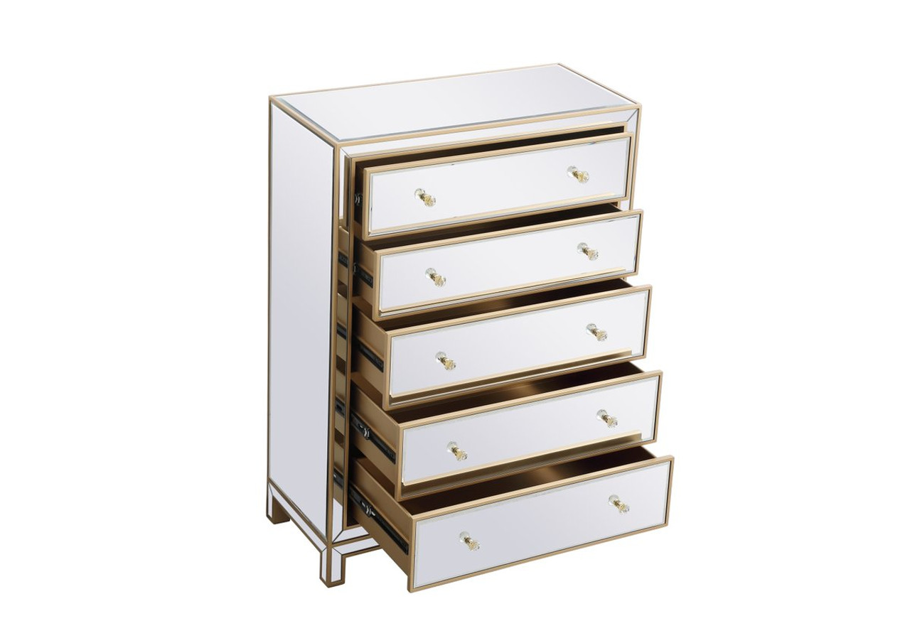 Elegant Decor MF72026G 34 inch mirrored five drawer cabinet in gold