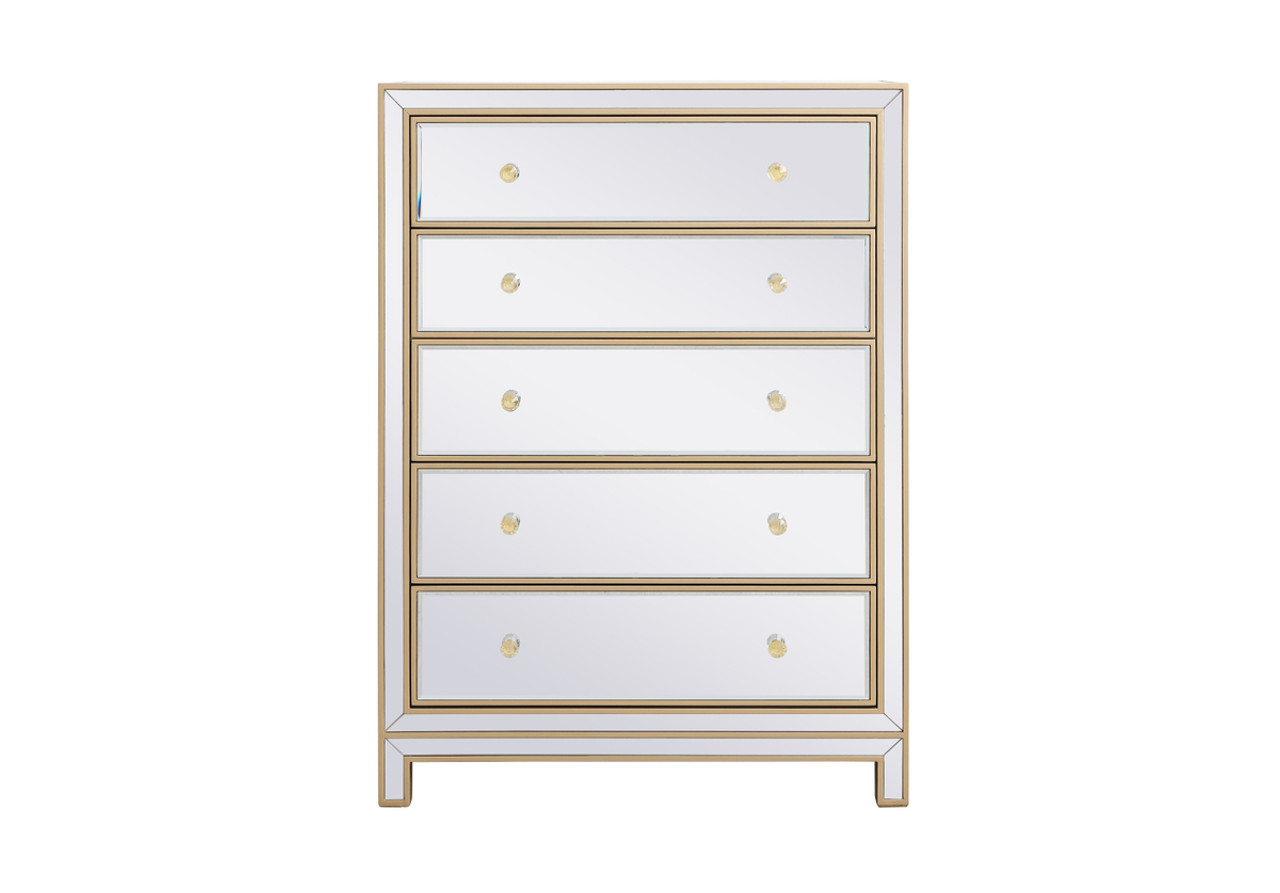 Elegant Decor MF72026G 34 inch mirrored five drawer cabinet in gold