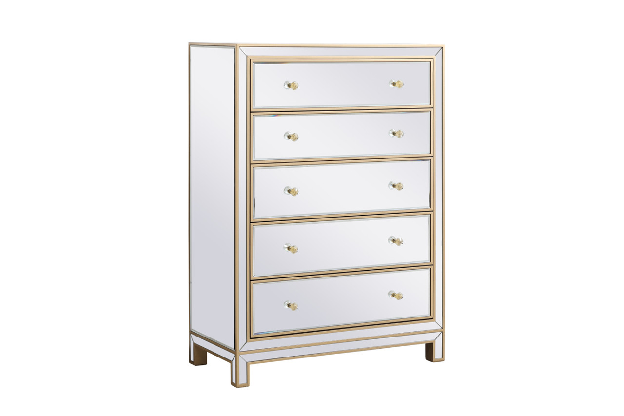 Elegant Decor MF72026G 34 inch mirrored five drawer cabinet in gold