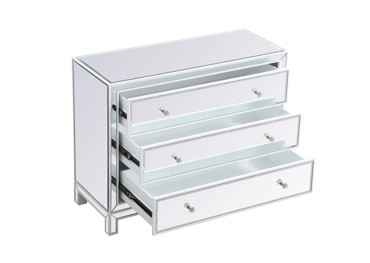 Elegant Decor MF72019WH 40 inch mirrored three drawer cabinet in white