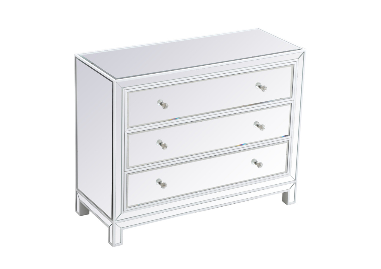 Elegant Decor MF72019WH 40 inch mirrored three drawer cabinet in white