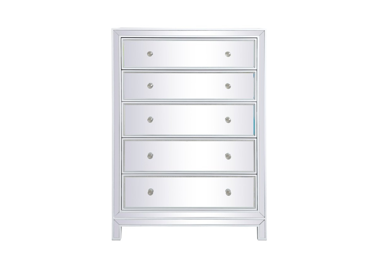 Elegant Decor MF72026WH 34 inch mirrored five drawer cabinet in white