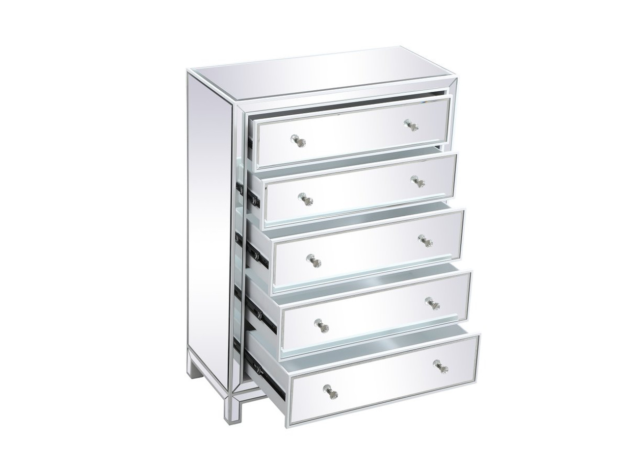 Elegant Decor MF72026WH 34 inch mirrored five drawer cabinet in white