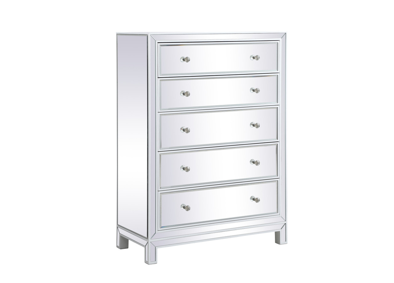 Elegant Decor MF72026WH 34 inch mirrored five drawer cabinet in white