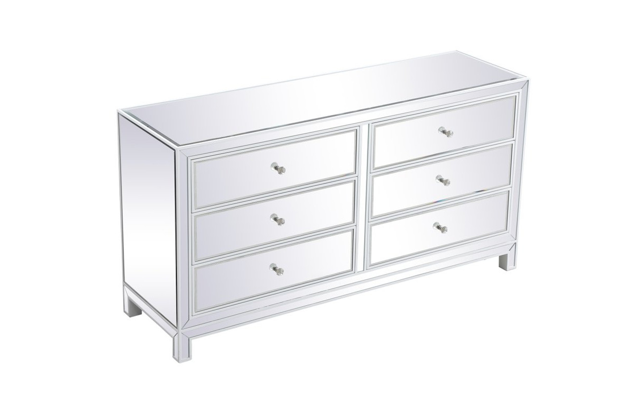 Elegant Decor MF72036WH 60 inch mirrored six drawer cabinet in white