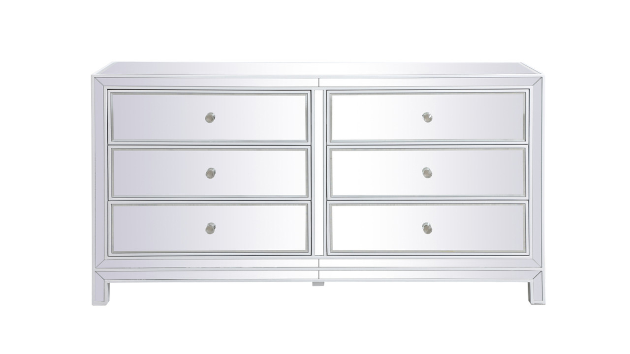 Elegant Decor MF72036WH 60 inch mirrored six drawer cabinet in white