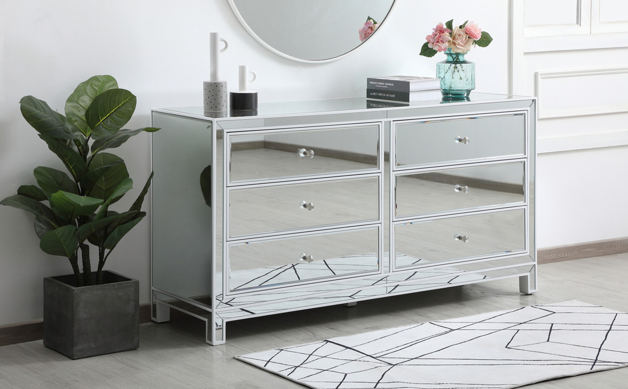 Elegant Decor MF72036WH 60 inch mirrored six drawer cabinet in white