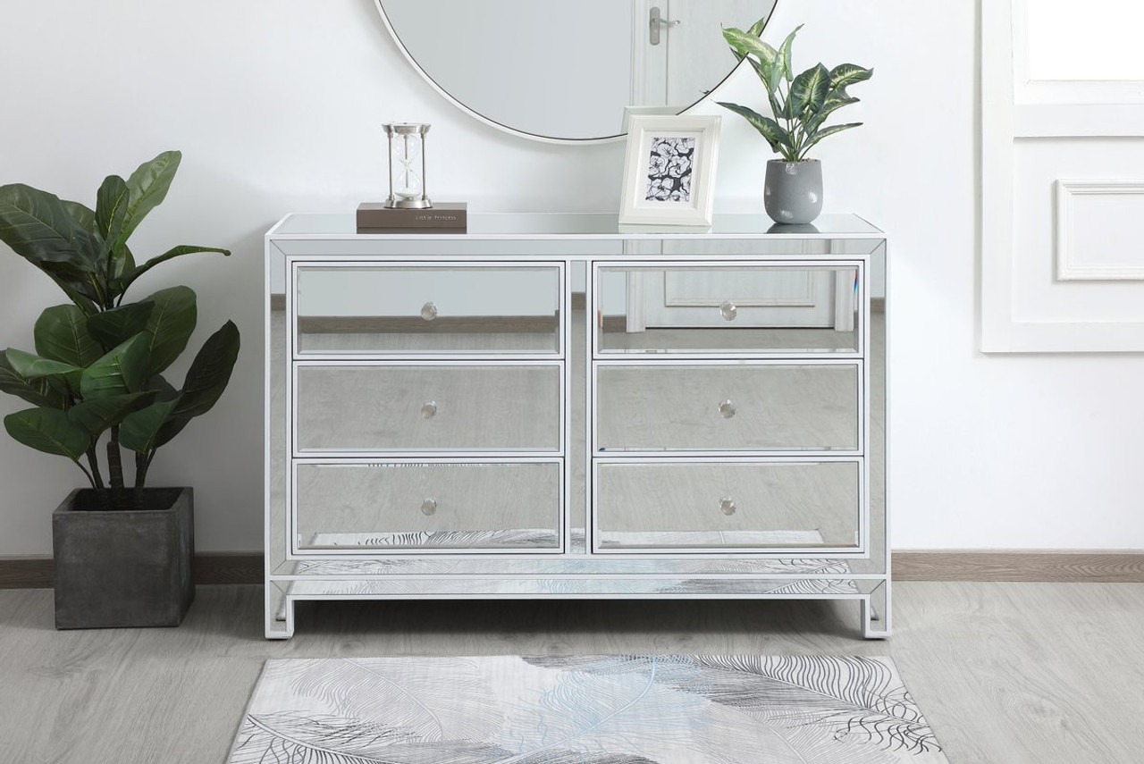 Elegant Decor MF72017WH 48 inch mirrored six drawer cabinet in white