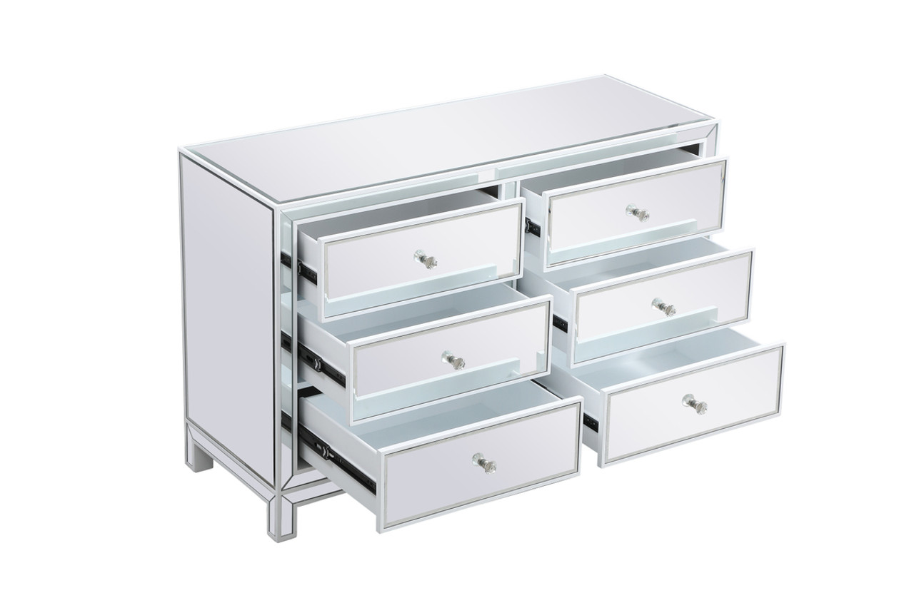 Elegant Decor MF72017WH 48 inch mirrored six drawer cabinet in white