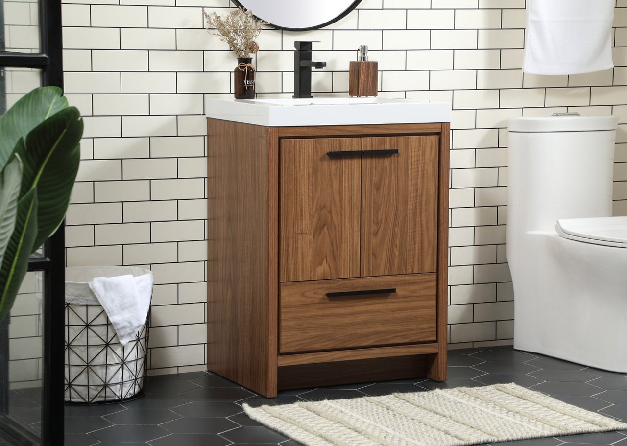 Elegant Decor VF46024WB 24 inch single bathroom vanity in walnut brown