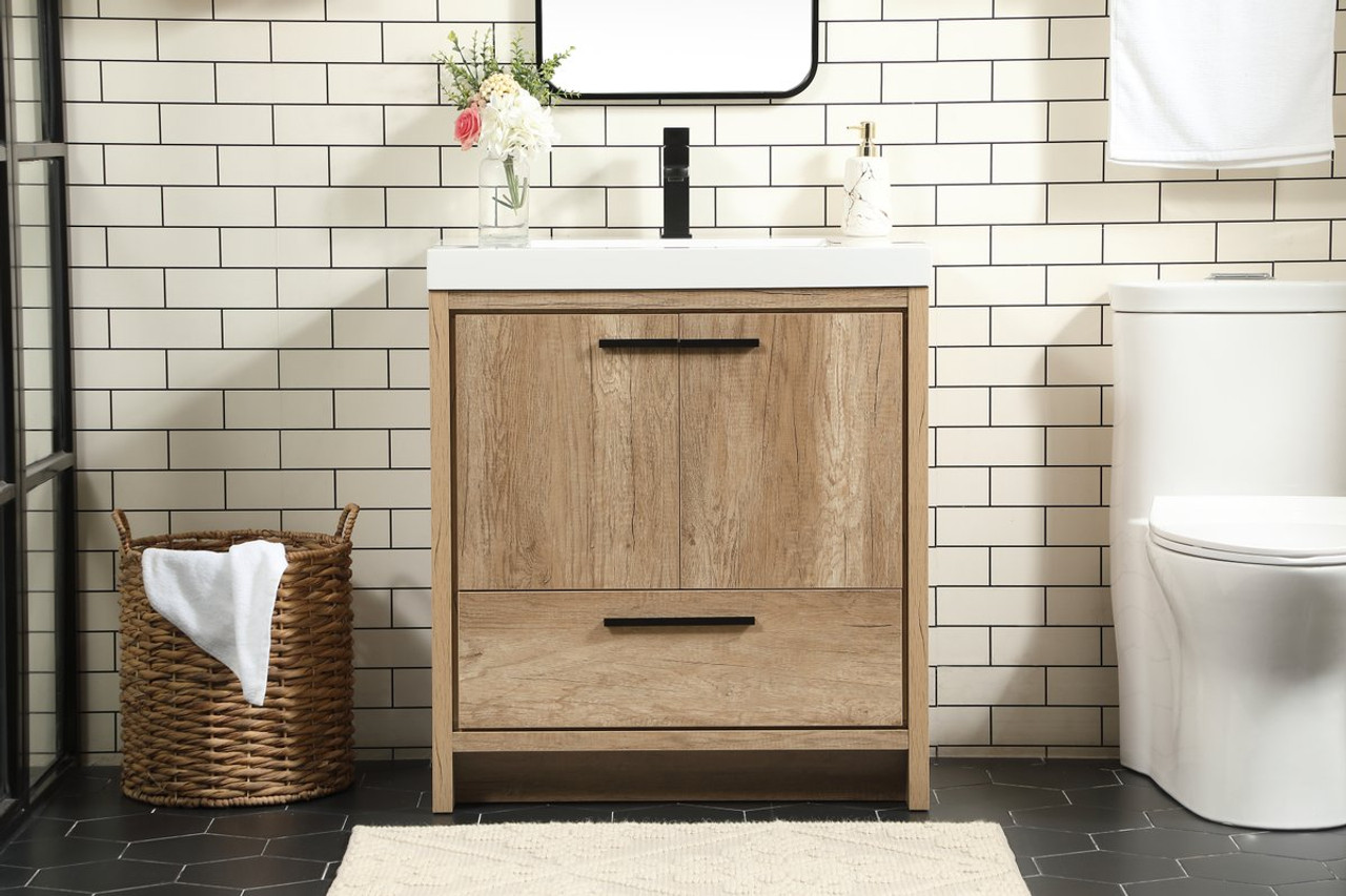 Elegant Decor VF46030NT 30 inch single bathroom vanity in natural oak Elegant Decor VF46030NT 30 inch single bathroom vanity in natural oak