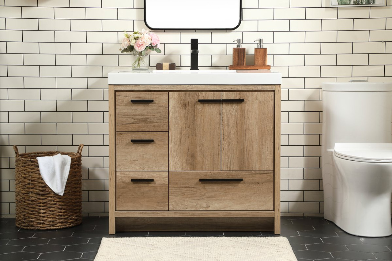 Elegant Decor VF46036NT 36 inch single bathroom vanity in natural oak Elegant Decor VF46036NT 36 inch single bathroom vanity in natural oak