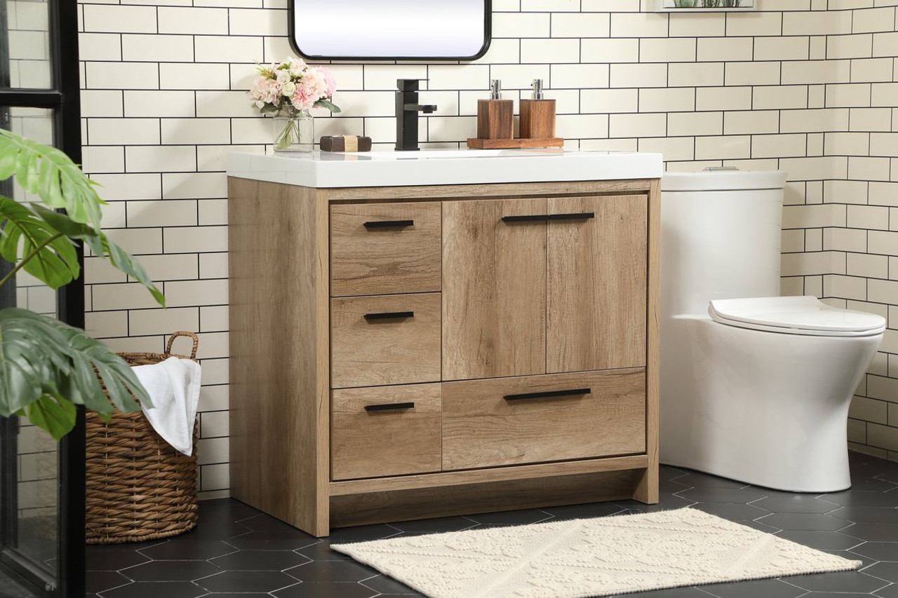 Elegant Decor VF46036NT 36 inch single bathroom vanity in natural oak Elegant Decor VF46036NT 36 inch single bathroom vanity in natural oak
