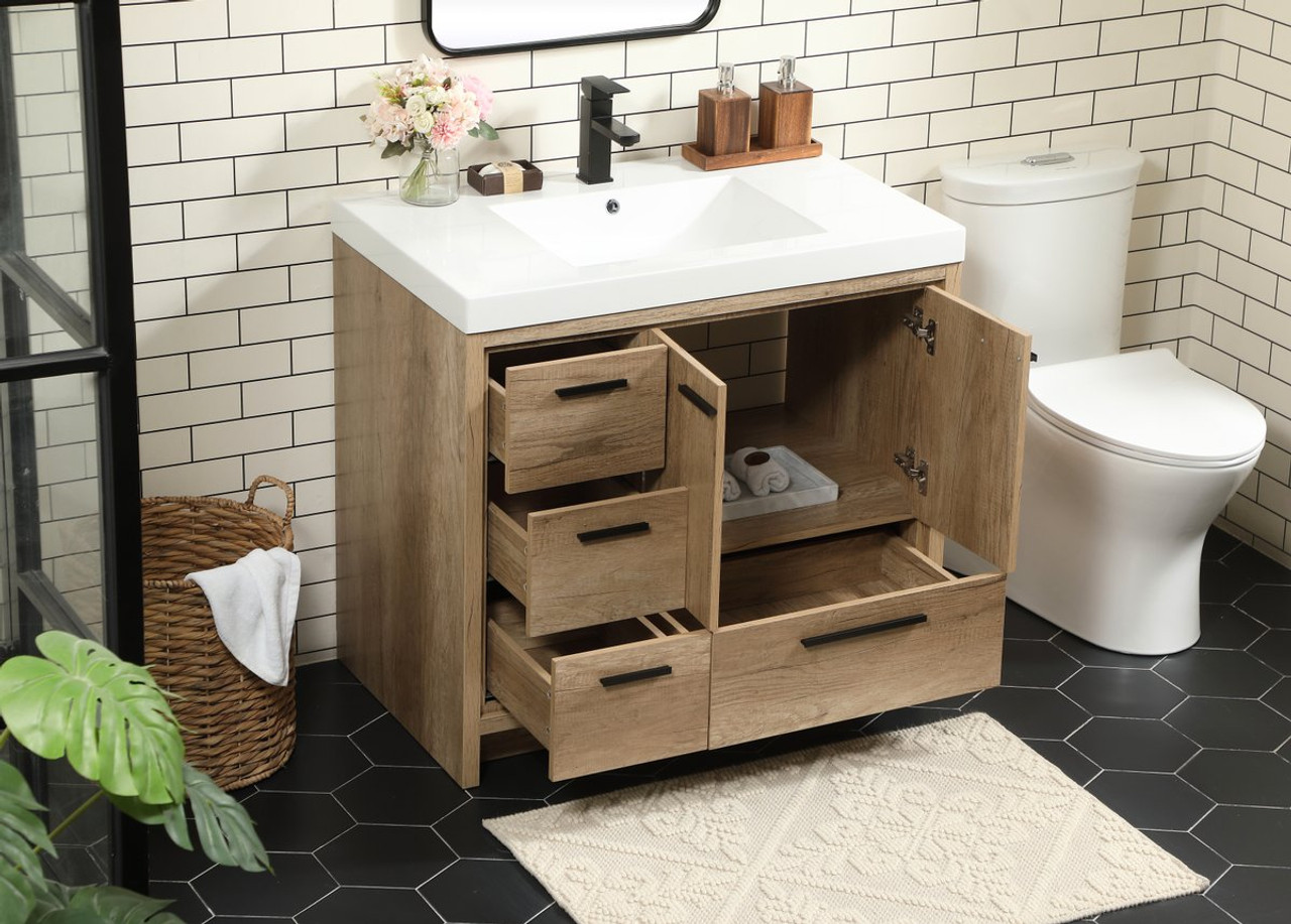 Elegant Decor VF46036NT 36 inch single bathroom vanity in natural oak Elegant Decor VF46036NT 36 inch single bathroom vanity in natural oak
