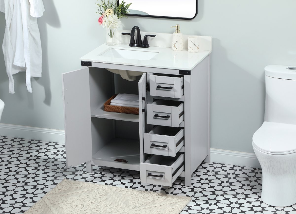 Elegant Decor VF90232GR-BS 32 inch single bathroom vanity in grey with backsplash