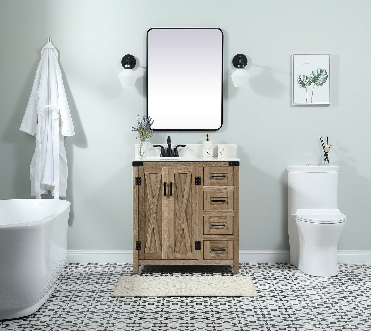 Elegant Decor VF90232NT-BS 32 inch single bathroom vanity in natural oak with backsplash