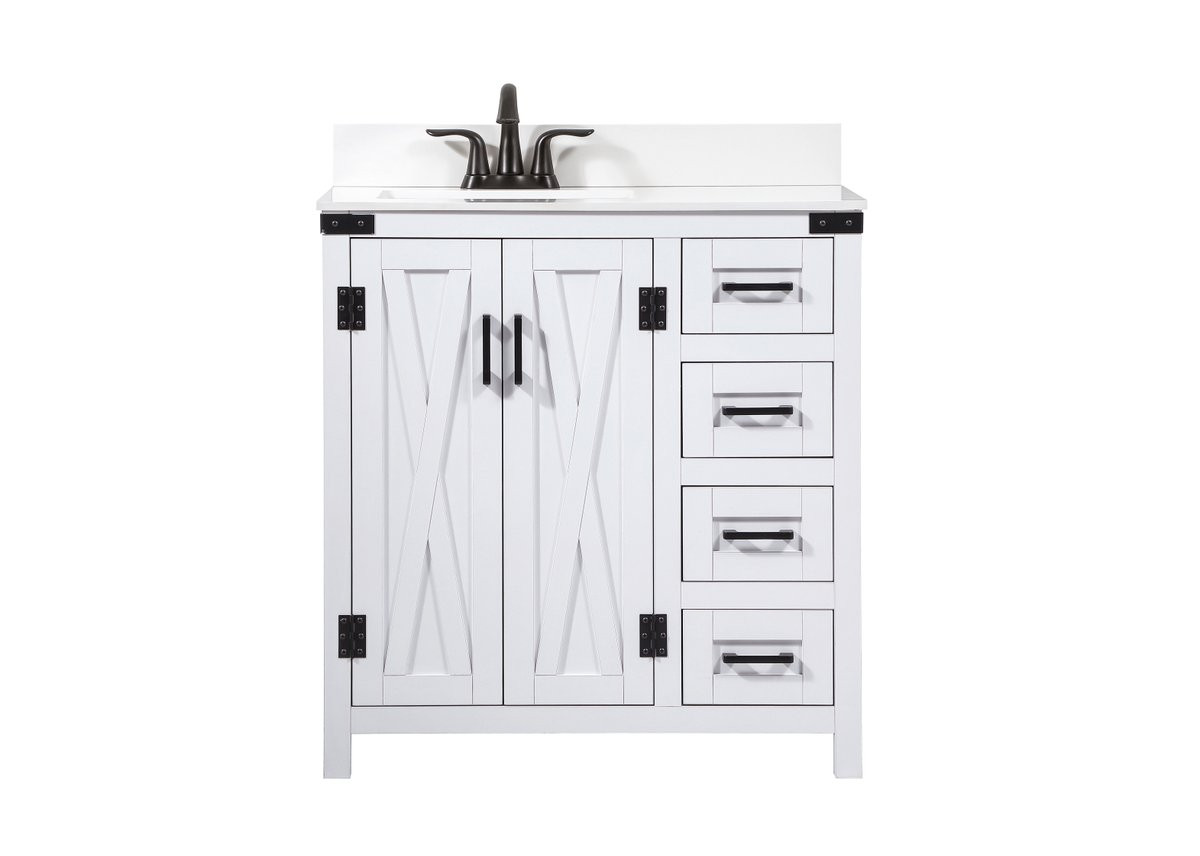 Elegant Decor VF90232WH-BS 32 inch single bathroom vanity in white with backsplash