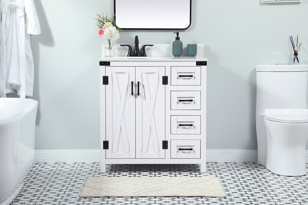 Elegant Decor VF90232WH-BS 32 inch single bathroom vanity in white with backsplash