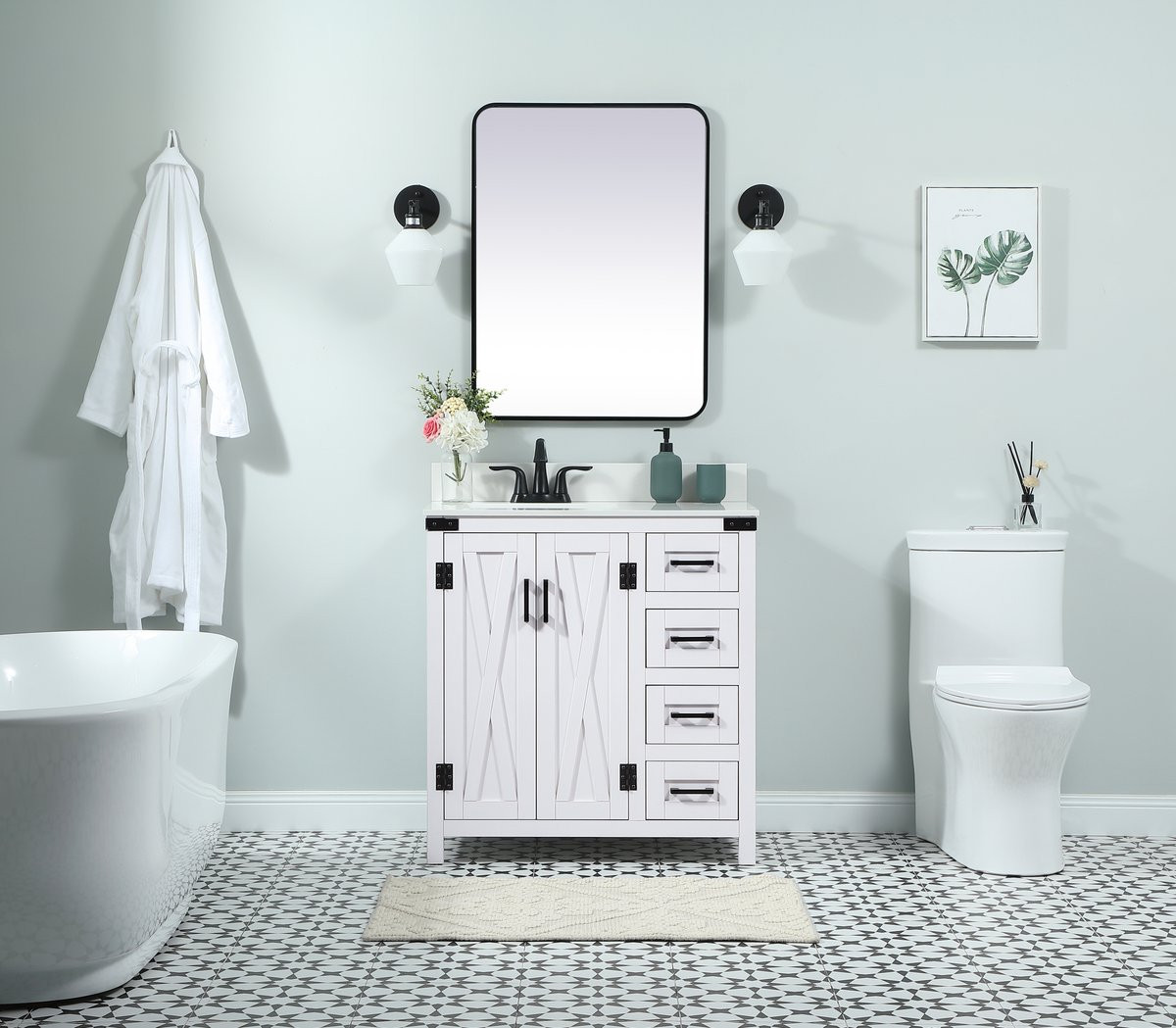 Elegant Decor VF90232WH-BS 32 inch single bathroom vanity in white with backsplash