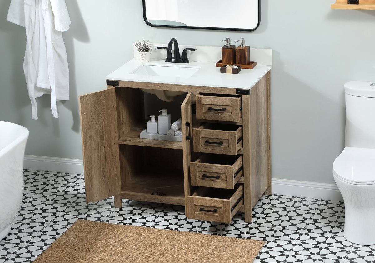 Elegant Decor VF90236NT-BS 36 inch single bathroom vanity in natural oak with backsplash