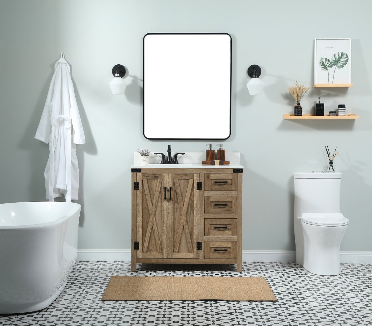 Elegant Decor VF90236NT-BS 36 inch single bathroom vanity in natural oak with backsplash