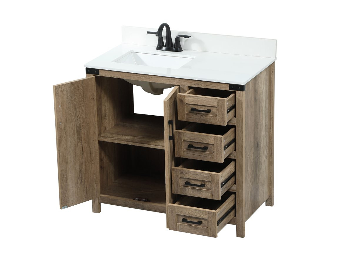 Elegant Decor VF90236NT-BS 36 inch single bathroom vanity in natural oak with backsplash