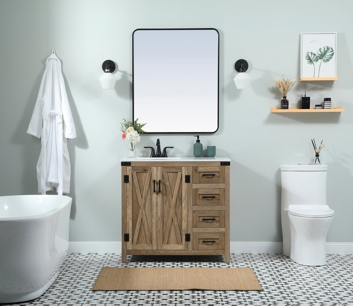 Elegant Decor VF90236NT 36 inch single bathroom vanity in natural oak