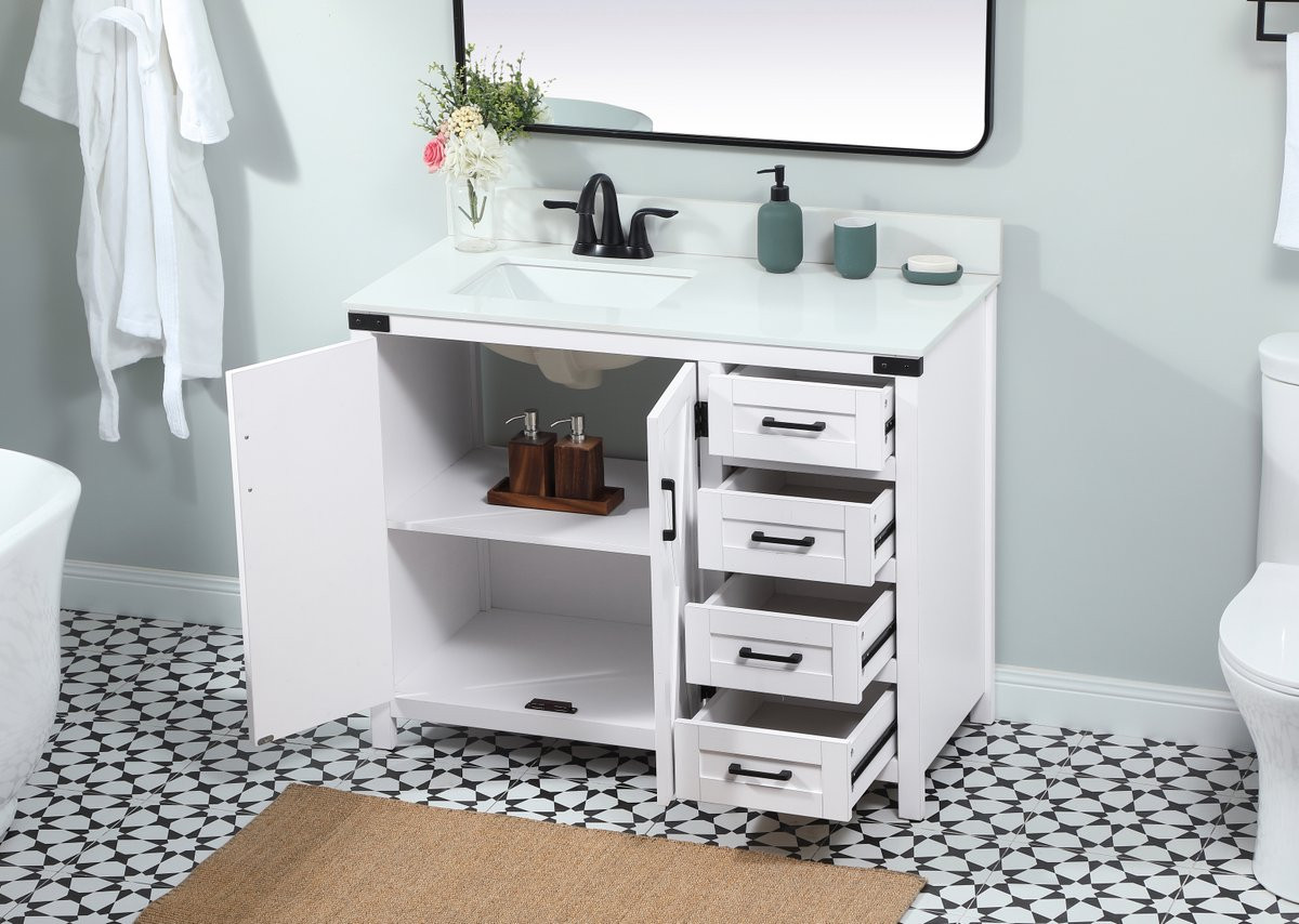 Elegant Decor VF90242WH-BS 42 inch single bathroom vanity in white with backsplash