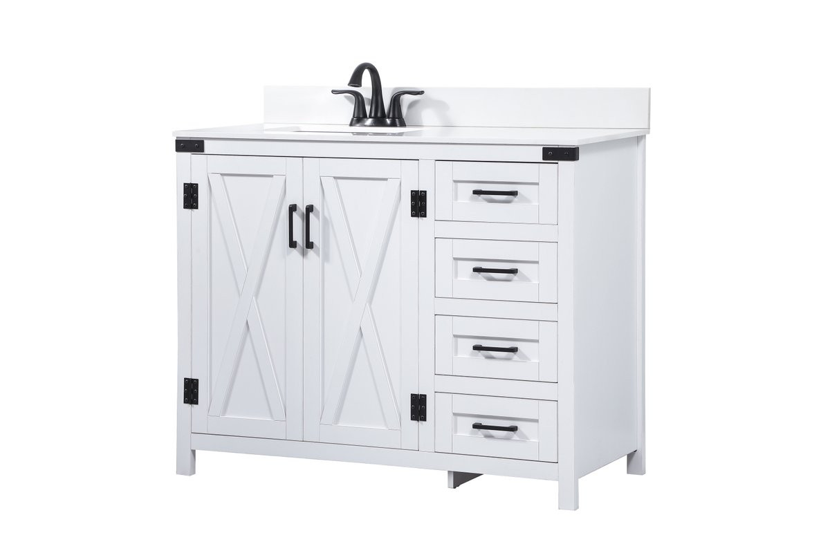 Elegant Decor VF90242WH-BS 42 inch single bathroom vanity in white with backsplash