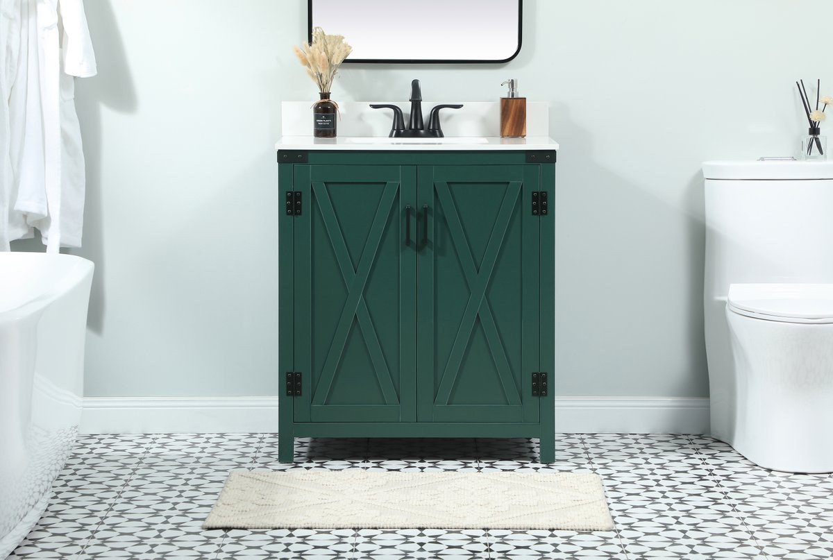 Elegant Decor VF90230MGN-BS 30 inch single bathroom vanity in green with backsplash