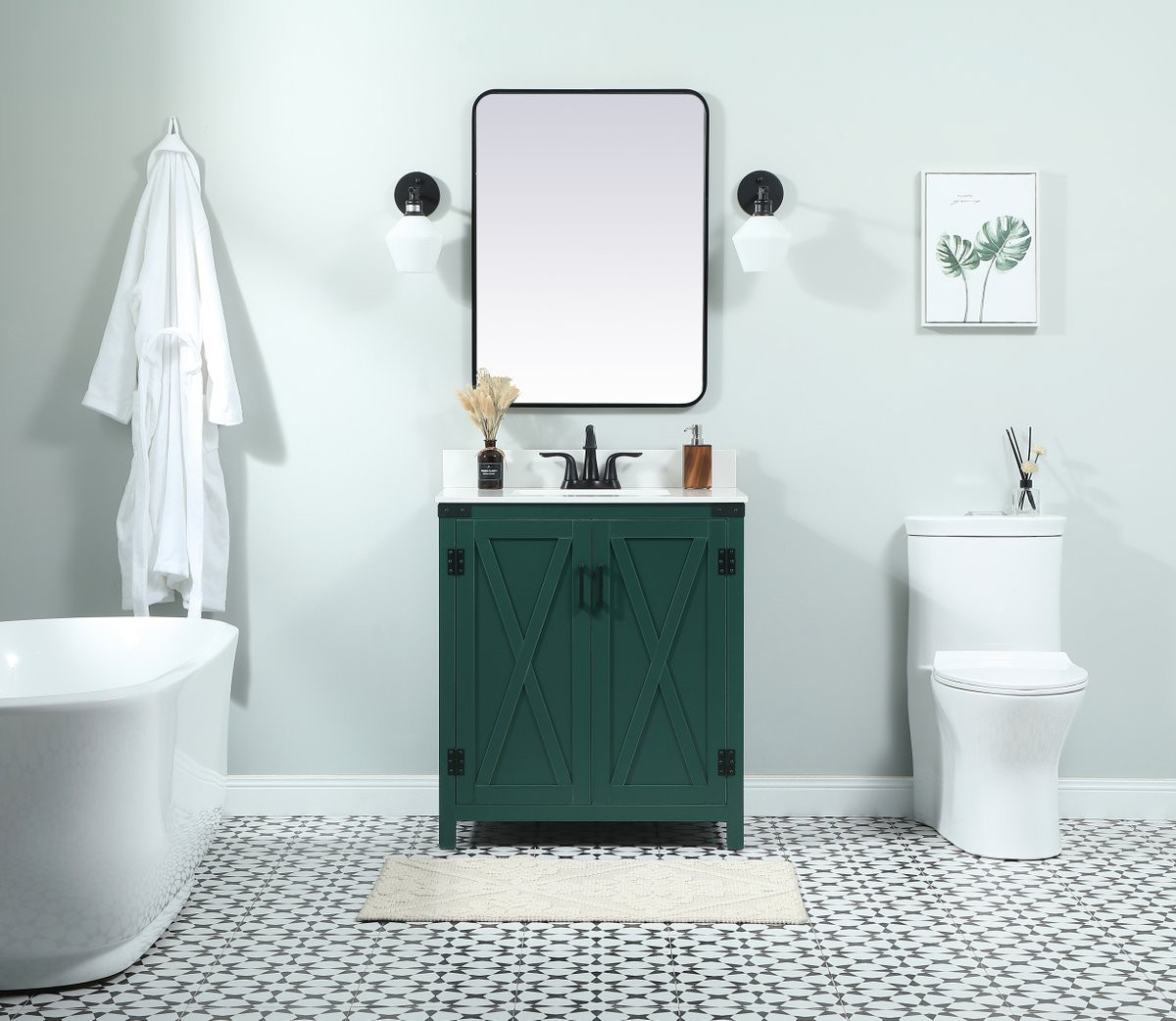 Elegant Decor VF90230MGN-BS 30 inch single bathroom vanity in green with backsplash