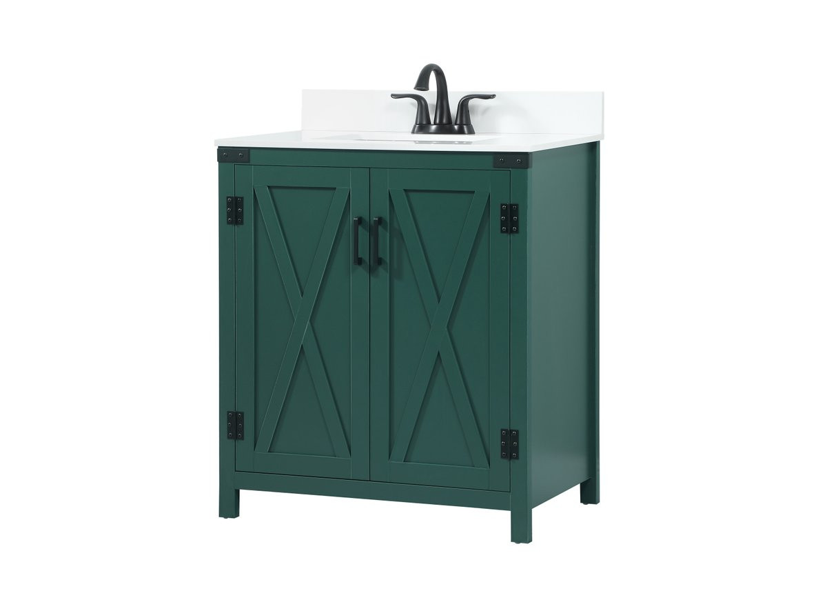 Elegant Decor VF90230MGN-BS 30 inch single bathroom vanity in green with backsplash