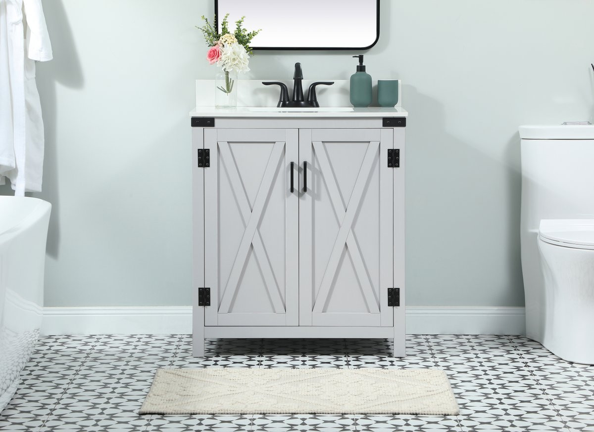 Elegant Decor VF90230GR-BS 30 inch single bathroom vanity in grey with backsplash