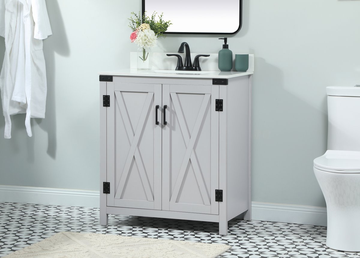 Elegant Decor VF90230GR-BS 30 inch single bathroom vanity in grey with backsplash