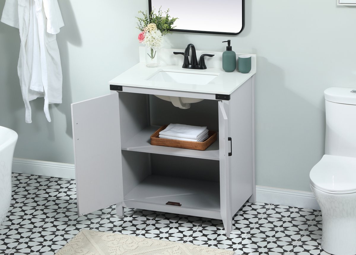 Elegant Decor VF90230GR-BS 30 inch single bathroom vanity in grey with backsplash