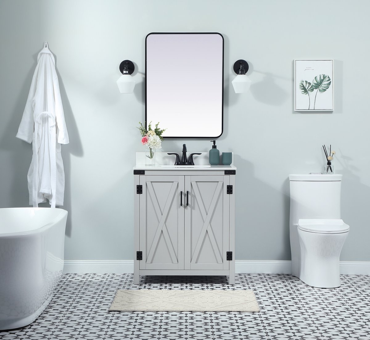 Elegant Decor VF90230GR-BS 30 inch single bathroom vanity in grey with backsplash