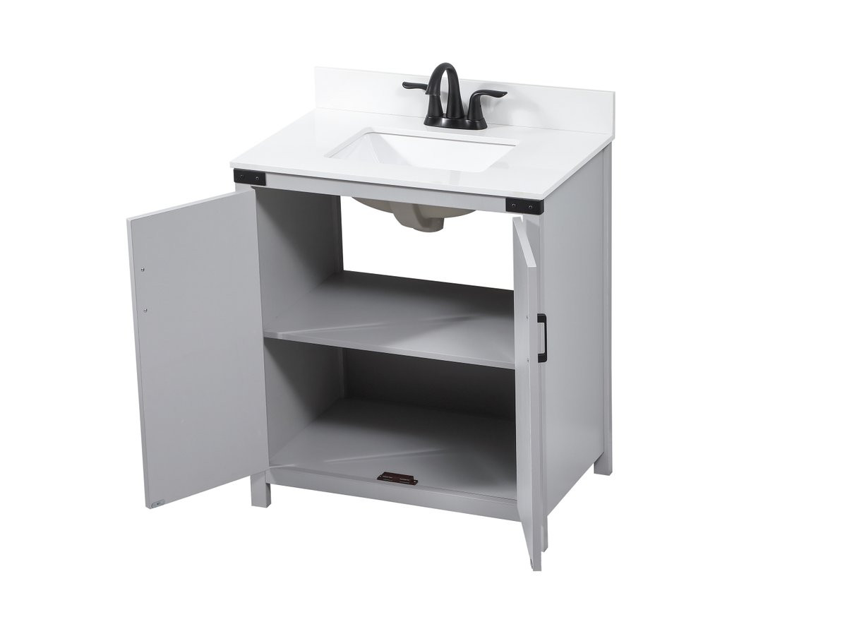 Elegant Decor VF90230GR-BS 30 inch single bathroom vanity in grey with backsplash