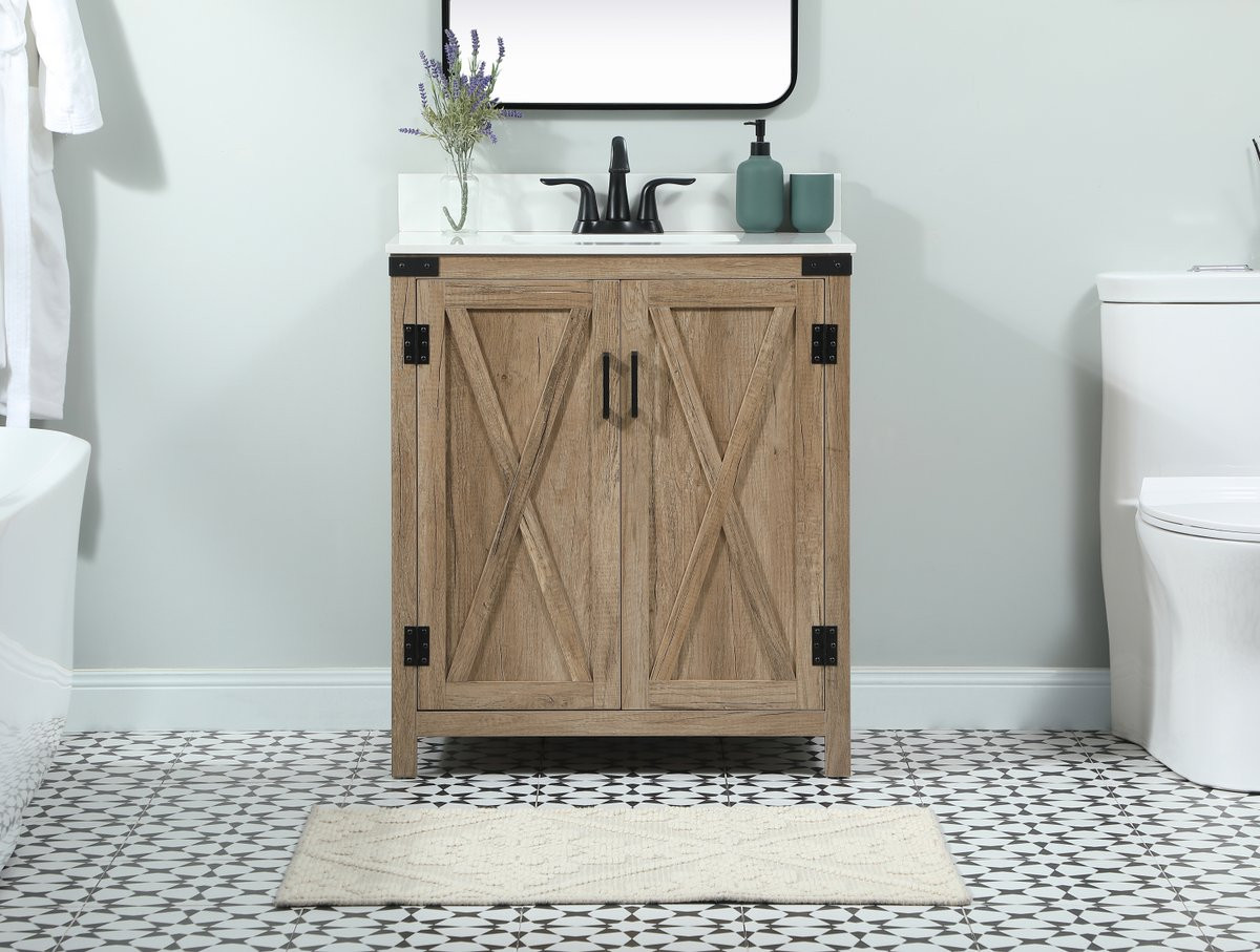 Elegant Decor VF90230NT-BS 30 inch single bathroom vanity in natural oak with backsplash