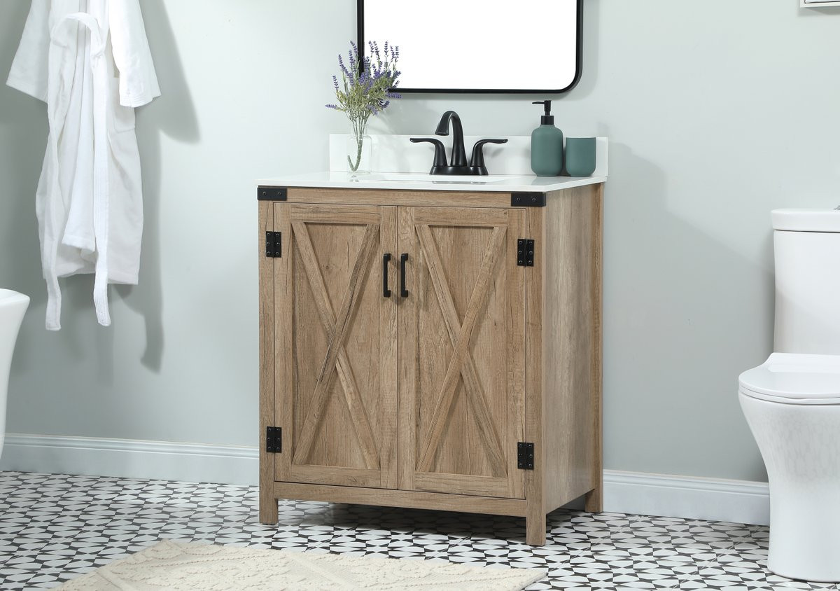 Elegant Decor VF90230NT-BS 30 inch single bathroom vanity in natural oak with backsplash
